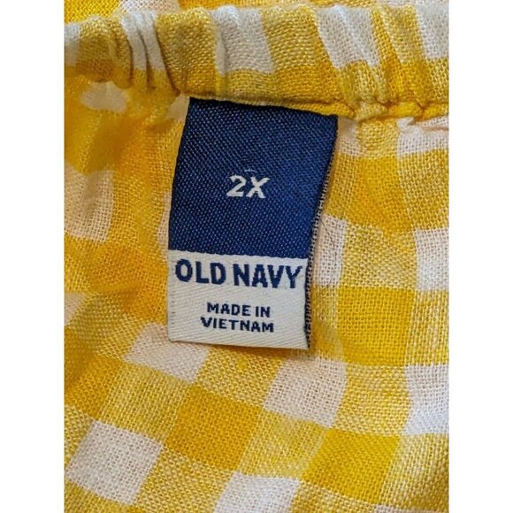 Old Navy Linen Blend Top Blouse Womens Plus 2X Yellow Gingham Tie Back Peasant - Picture 8 of 10